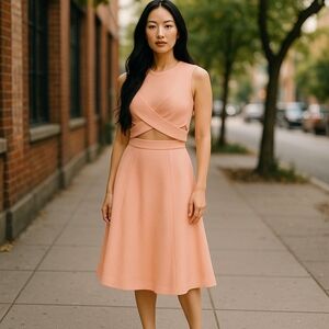 The Fifth Peach Textured  Cut Out Crop Top & Tulip Midi Skirt Set Size S